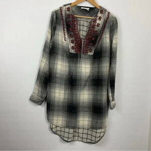 Floreat Anthropologie Plaid Embroidered Tunic‎ Shirt Dress Size Small